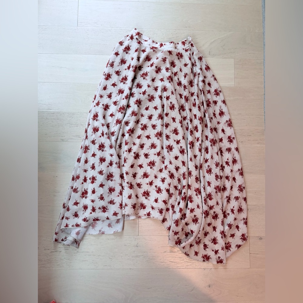 Joyfolie White Asymmetrical Skirt with Burgundy Floral Print